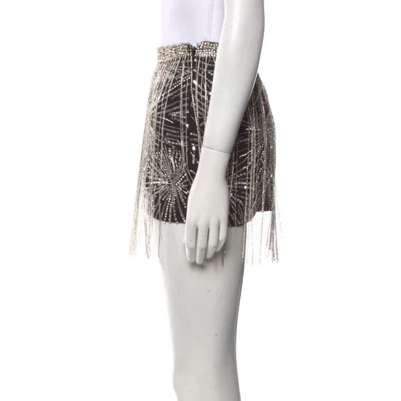 Retrofete Beatrix Fringe Embellished Silver Black Sequin Sparkly Mini Skirt - Picture 5 of 14